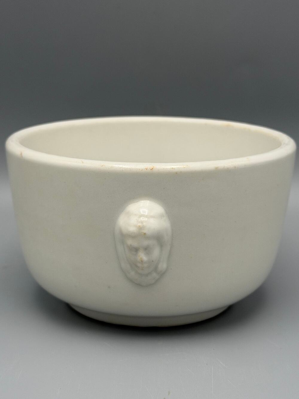 White Ironstone Tea Caddy Finger Bowl w/Cameo Face Handles Vintage English Style